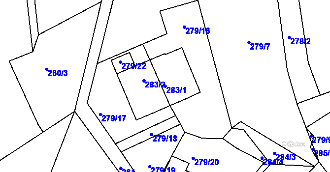 Parcela st. 283/1 v KÚ Černá v Pošumaví, Katastrální mapa