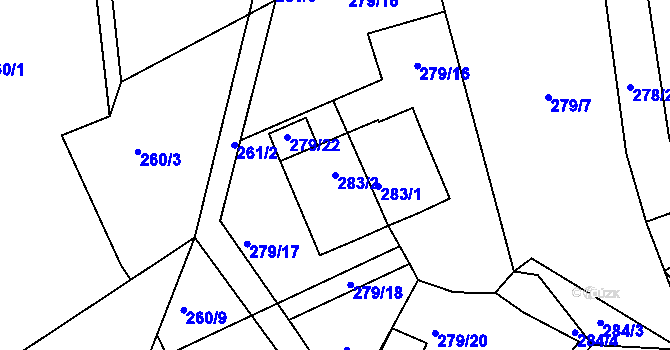 Parcela st. 283/2 v KÚ Černá v Pošumaví, Katastrální mapa