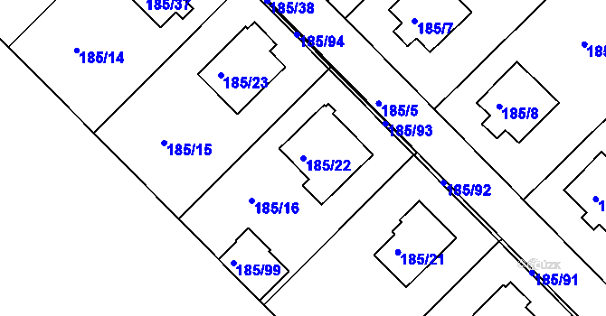 Parcela st. 185/22 v KÚ Černá v Pošumaví, Katastrální mapa