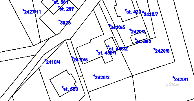 Parcela st. 438/1 v KÚ Černá Voda, Katastrální mapa