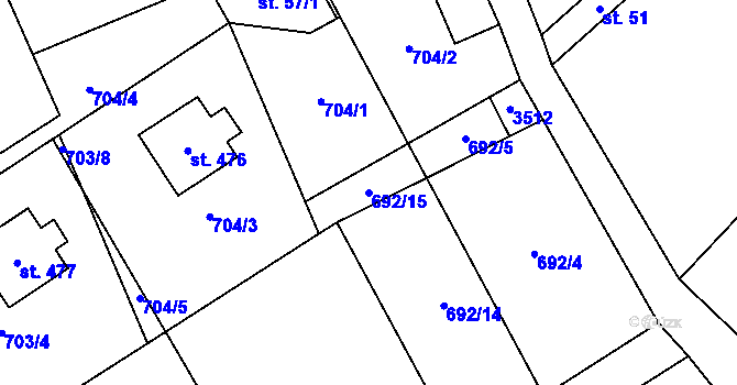 Parcela st. 692/15 v KÚ Černá Voda, Katastrální mapa