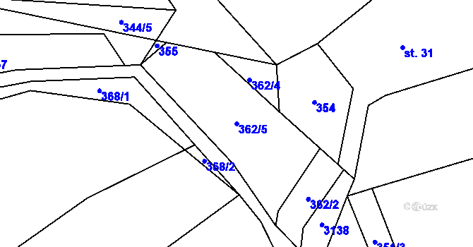 Parcela st. 362/5 v KÚ Černá Voda, Katastrální mapa