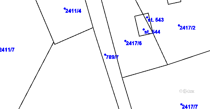 Parcela st. 789/7 v KÚ Černá Voda, Katastrální mapa