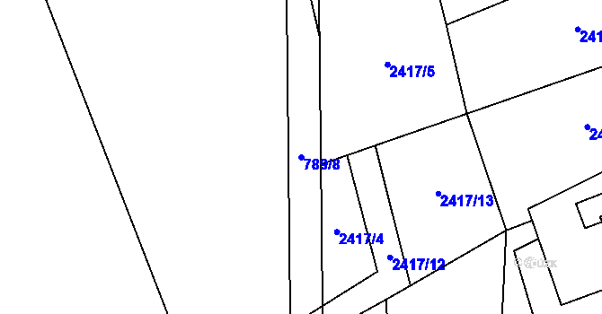Parcela st. 789/8 v KÚ Černá Voda, Katastrální mapa