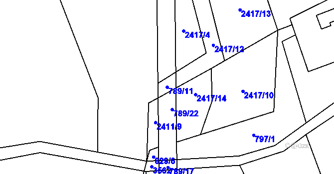 Parcela st. 789/11 v KÚ Černá Voda, Katastrální mapa