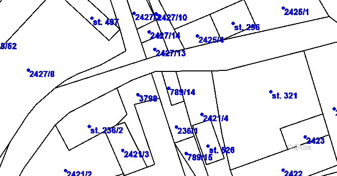 Parcela st. 789/14 v KÚ Černá Voda, Katastrální mapa