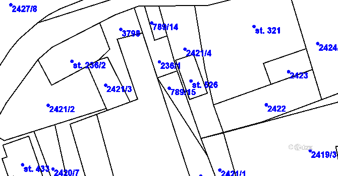 Parcela st. 789/15 v KÚ Černá Voda, Katastrální mapa