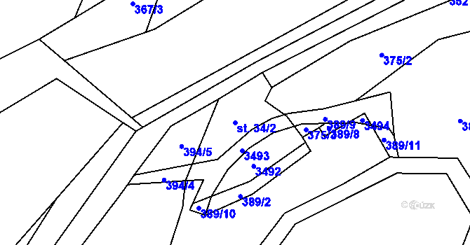 Parcela st. 34/2 v KÚ Černá Voda, Katastrální mapa