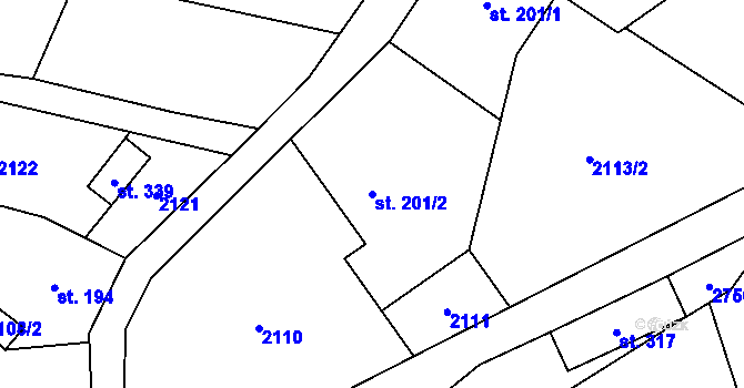 Parcela st. 201/2 v KÚ Černá Voda, Katastrální mapa