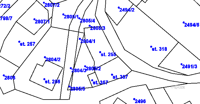 Parcela st. 255 v KÚ Černá Voda, Katastrální mapa