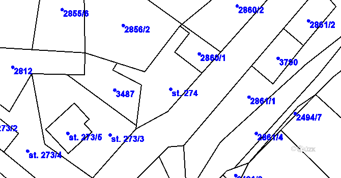 Parcela st. 274 v KÚ Černá Voda, Katastrální mapa