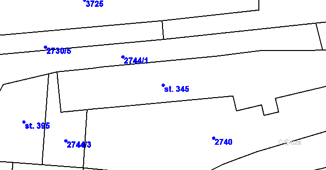 Parcela st. 345 v KÚ Černá Voda, Katastrální mapa