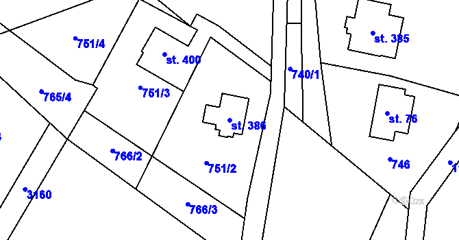 Parcela st. 386 v KÚ Černá Voda, Katastrální mapa