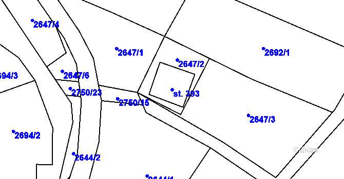 Parcela st. 393 v KÚ Černá Voda, Katastrální mapa
