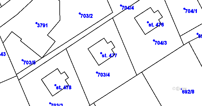 Parcela st. 477 v KÚ Černá Voda, Katastrální mapa