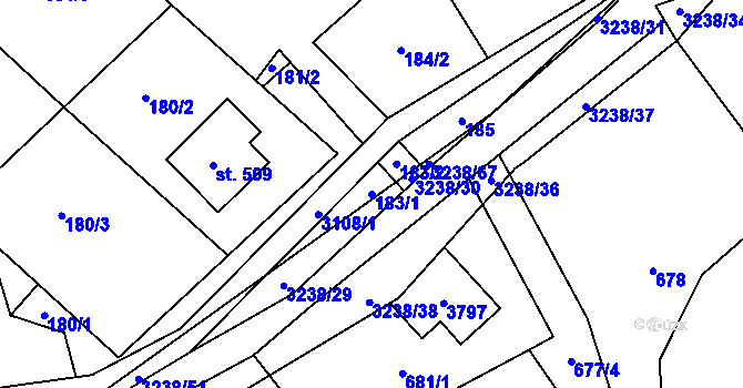 Parcela st. 183/1 v KÚ Černá Voda, Katastrální mapa
