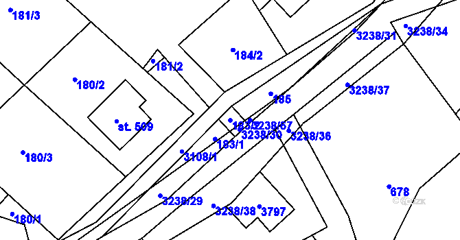 Parcela st. 183/2 v KÚ Černá Voda, Katastrální mapa