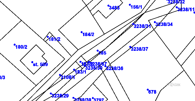 Parcela st. 185 v KÚ Černá Voda, Katastrální mapa