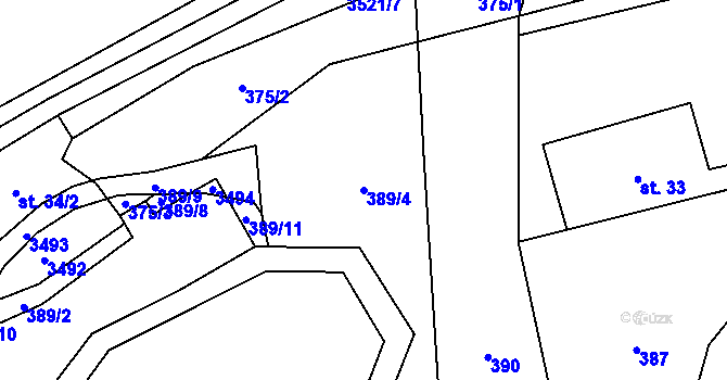Parcela st. 389/4 v KÚ Černá Voda, Katastrální mapa