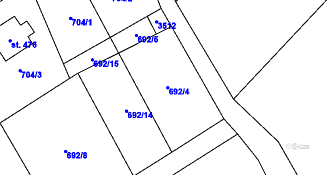 Parcela st. 692/4 v KÚ Černá Voda, Katastrální mapa
