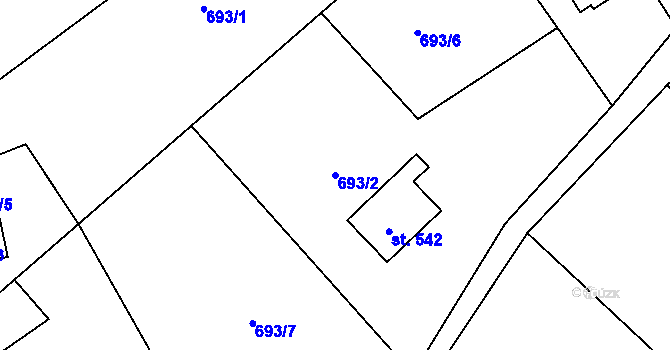 Parcela st. 693/2 v KÚ Černá Voda, Katastrální mapa