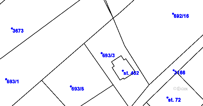 Parcela st. 693/3 v KÚ Černá Voda, Katastrální mapa