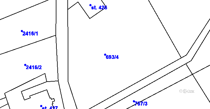 Parcela st. 693/4 v KÚ Černá Voda, Katastrální mapa