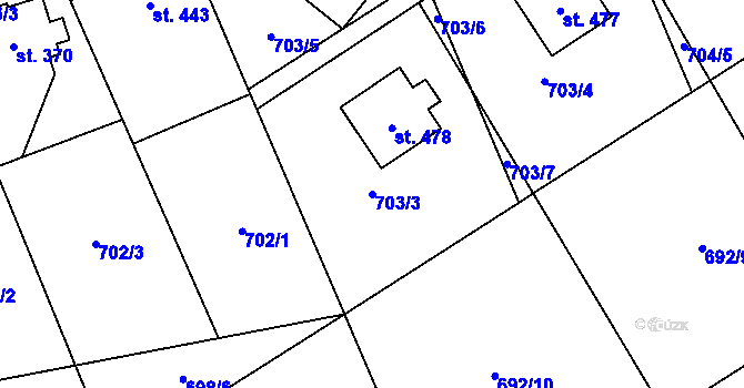 Parcela st. 703/3 v KÚ Černá Voda, Katastrální mapa