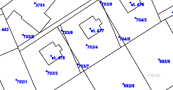 Parcela st. 703/4 v KÚ Černá Voda, Katastrální mapa