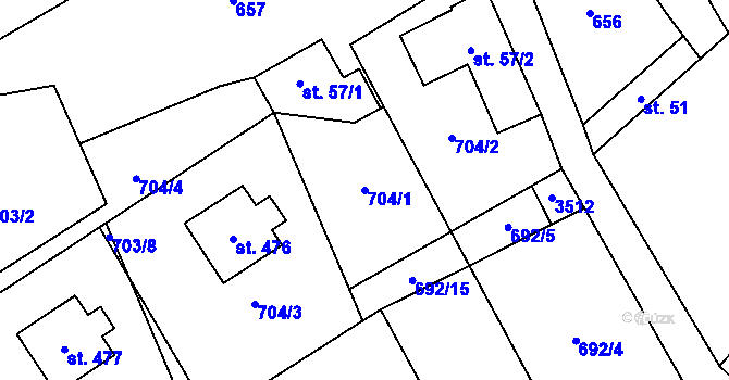 Parcela st. 704/1 v KÚ Černá Voda, Katastrální mapa