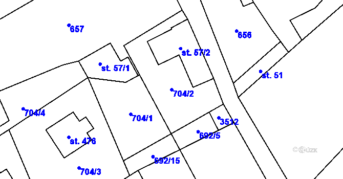 Parcela st. 704/2 v KÚ Černá Voda, Katastrální mapa