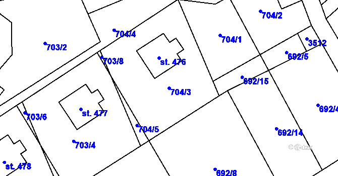 Parcela st. 704/3 v KÚ Černá Voda, Katastrální mapa