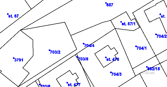 Parcela st. 704/4 v KÚ Černá Voda, Katastrální mapa