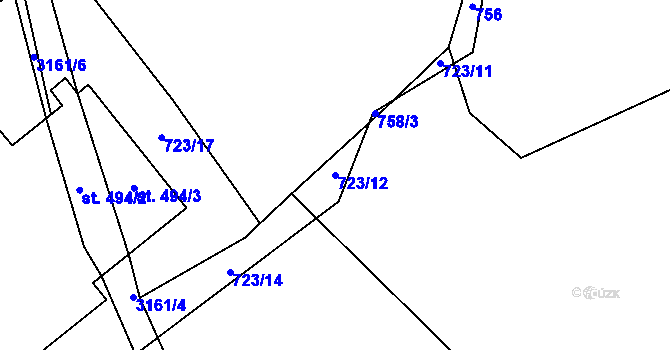 Parcela st. 723/12 v KÚ Černá Voda, Katastrální mapa