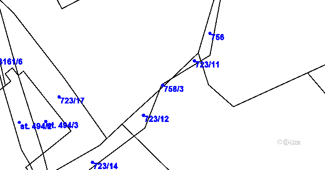 Parcela st. 758/3 v KÚ Černá Voda, Katastrální mapa