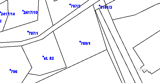 Parcela st. 789/1 v KÚ Černá Voda, Katastrální mapa