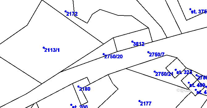 Parcela st. 2750/20 v KÚ Černá Voda, Katastrální mapa