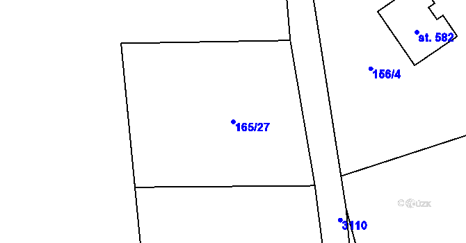 Parcela st. 165/27 v KÚ Černá Voda, Katastrální mapa