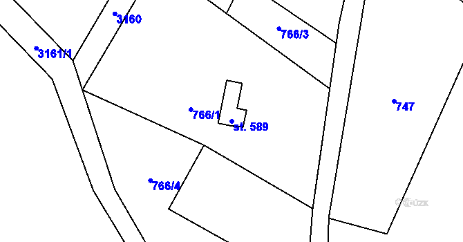Parcela st. 589 v KÚ Černá Voda, Katastrální mapa