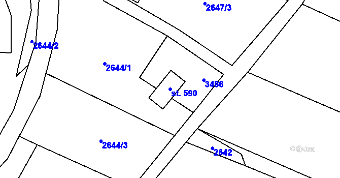 Parcela st. 590 v KÚ Černá Voda, Katastrální mapa