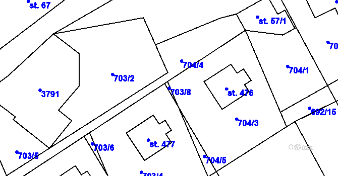 Parcela st. 703/8 v KÚ Černá Voda, Katastrální mapa