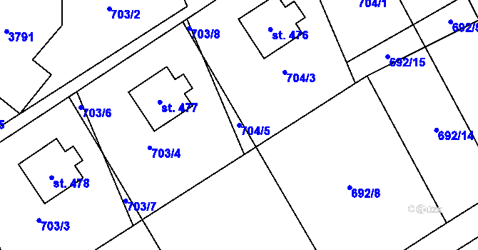 Parcela st. 704/5 v KÚ Černá Voda, Katastrální mapa