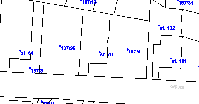 Parcela st. 70 v KÚ Černá za Bory, Katastrální mapa