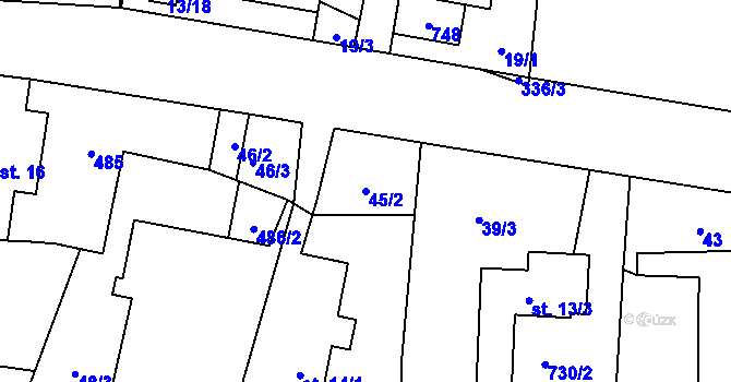Parcela st. 45/2 v KÚ Černá za Bory, Katastrální mapa