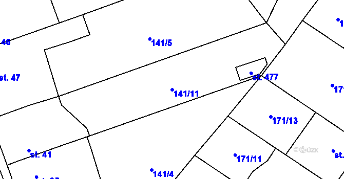 Parcela st. 141/11 v KÚ Černá za Bory, Katastrální mapa