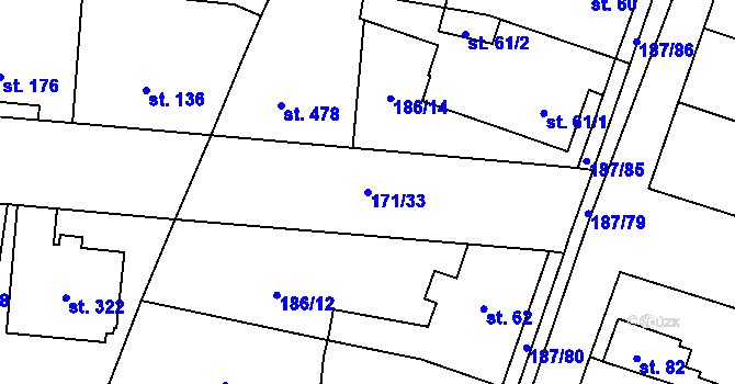 Parcela st. 171/33 v KÚ Černá za Bory, Katastrální mapa