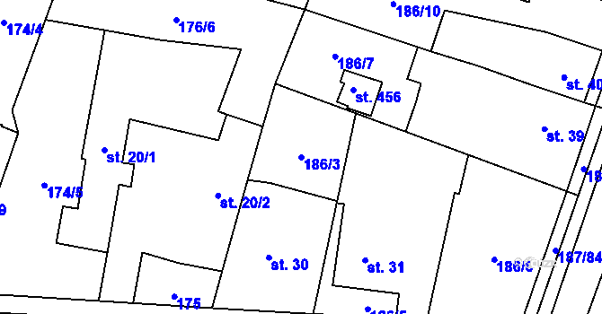 Parcela st. 186/3 v KÚ Černá za Bory, Katastrální mapa