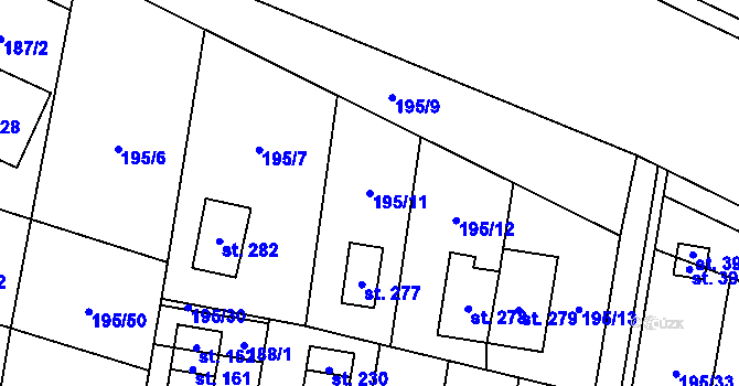 Parcela st. 195/11 v KÚ Černá za Bory, Katastrální mapa
