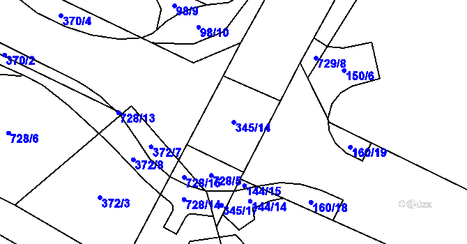 Parcela st. 345/14 v KÚ Černá za Bory, Katastrální mapa