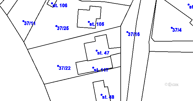 Parcela st. 47 v KÚ Drozdice, Katastrální mapa